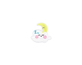 Mini Kawaii slaperige wolk-patch | Gezwollen Cumulus Cloud Pastel Moon Iron-On Applique | Geborduurde DIY-badge | Babykleding deken accessoire