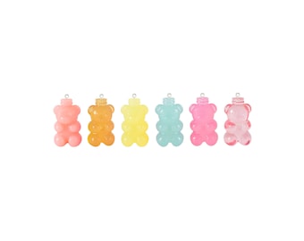 Honey Bear Bottle Charm | Mini Pastel Rainbow Gummy Bears Candy Jar Pendant | Kawaii Candycore DIY Necklace Jewelry Making Craft Supply