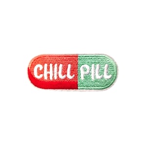 Chill Pill Patch | Pastel Funny Vitamin Medicine Capsule Iron-On Applique | Kawaii DIY Badge | Nurse Doctor Pharmacist Backpack Jacket Patch