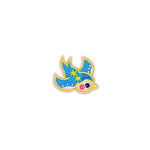 Mini Sparrow Patch | Kawaii Blue Bird Spring Garden Iron-On Applique | Embroidered DIY Sewing Badge | Girls Teen Backpack Jacket Accessory
