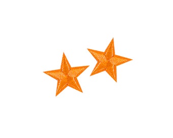 Tiny Orange Star Patches | 2x Mini Bright Stars Uchuu Kei Iron-On Appliques | Teen Kids Backpack Jacket Lapel Accessory Patch Badge Set