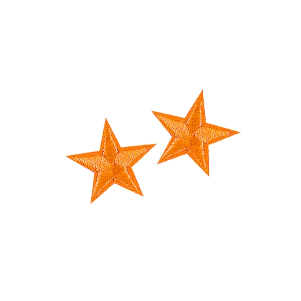 Tiny Orange Star Patches | 2x Mini Bright Stars Uchuu Kei Iron-On Appliques | Teen Kids Backpack Jacket Lapel Accessory Patch Badge Set