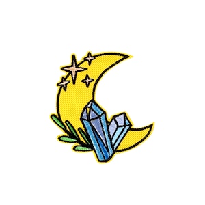 Crystal Moon Patch | Boho Celestial Crystal Sparkle Star Iron-On Applique | Crescent Moon DIY Badge | Mystic Festival Jean Jacket Accessory