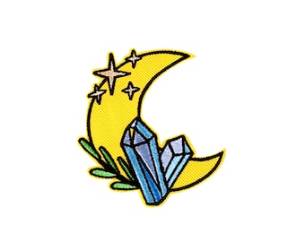 Parche de luna de cristal / Aplique termoadhesivo de estrella brillante de cristal celestial bohemio / Insignia de luna creciente DIY / Accesorio para chaqueta vaquera de festival místico