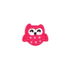 Mini Owl Patch | Kawaii Hot Pink Bird Forest Critter Iron-On Applique | Embroidered DIY Badge | Girls Teen Tote Bag Jacket Lapel Accessory