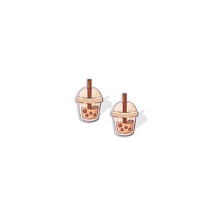 Milk Tea Boba Studs | Mini Kawaii Brown Sugar Bubble Tea Drink Post Earrings | Girls Teen Acrylic Jewelry Gift