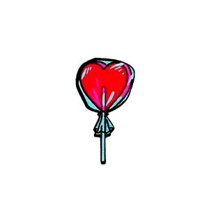 Heart Lollipop Patch | Red Love Candy Pop Wrapper Iron-On Applique | Embroidered DIY Badge | Girls Teen Backpack Jacket Tote Bag Accessory