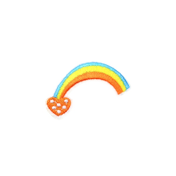 Mini Rainbow Shooting Heart Patch | Kawaii Pastel Fairy Kei Iron-On Applique | Girls Teen Embroidered DIY Badge | Backpack Jacket Accessory