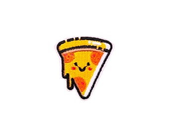 Mini parche de pizza feliz / Aplique termoadhesivo de rebanada de pepperoni kawaii / Insignia bordada de comida chatarra DIY / Accesorio para chaqueta y mochila para niños