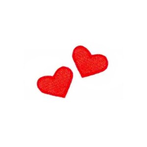 Tiny Red Heart Patches | 2x Mini Iron-On Love Appliques | Embroidered DIY Badge Set | Girls Teen Uniform Lapel Jacket Accessory