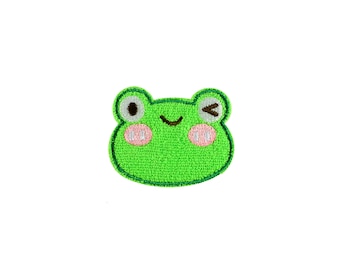 Froggy Aufnäher | Kawaii Pastell Winken Frosch Tier selbstklebend gestickt DIY Aufkleber Abzeichen | Rucksack Jeansjacke Handwerk Accessoire