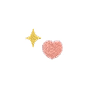 Stick-On Retro Lucky Charm Patches | 2x Mini Pastel Starburst Puffy Heart Kawaii Star Self-Adhesive Appliques | Jacket DIY Sticker Badge