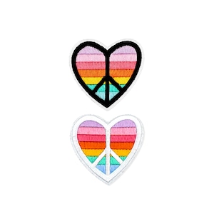 Rainbow Peace Sign Heart Patch | Kawaii Pastel Love Hippie Iron-On DIY Applique Badge Sticker | Girls Teen Backpack Jacket Craft Accessory