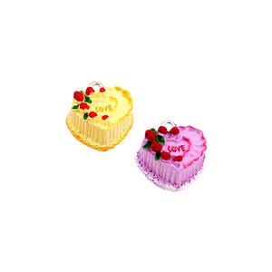 Vintage Heart Cake Charm | Kawaii Love Yellow Lavender Bakery Dessert Layer Cake Pendant | Old Fashioned Cake Bracelet Necklace DIY Jewelry