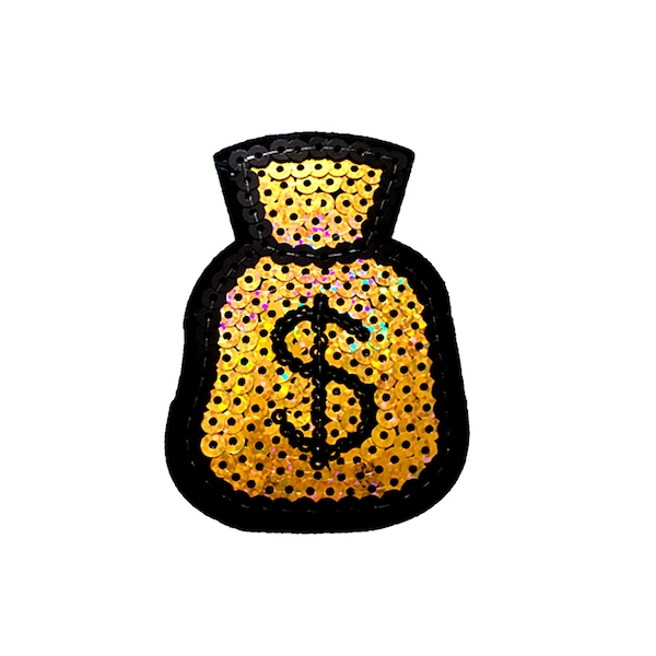 Sequin Money Patch | Iridescent Gold Rainbow Sparkle Emoji Bag Iron-On Applique | Rich Girl Sparkle DIY Badge | Backpack Jacket Accessory