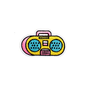 Kawaii Boombox Patch | Pastel Radio Stereo Iron-On Applique | Embroidered Kids Teen DIY 90's Badge | Y2k Music Backpack Jacket Accessory