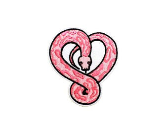 Pink Snake Patch | Kawaii Pastel Heart Serpent Iron-On Applique DIY Badge | Girls Teen Backpack Jacket Tote Bag Purse Jacket Hat Accessory