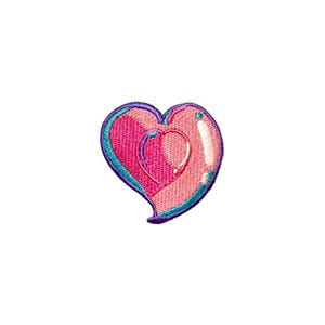 May include: A pink heart-shaped patch with a smaller heart inside, outlined in purple and teal.