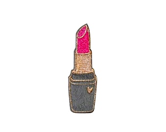 Toppa per rossetto fuzzy / Applicazione termoadesiva per truccatori in oro metallizzato rosa / Distintivo fai da te ricamato / Accessorio per grembiule, giacca e zaino