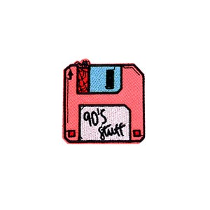 Mini Floppy Disk Patch | Pink Retro 90&#39;s Y2K Computer Gamer Girl Iron-On Applique | Nostalgia Teen DIY Badge | Backpack Jacket Accessory