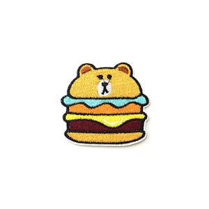 Bear Burger Patch | Kawaii Pastel Cheeseburger Iron-On Applique | Embroidered DIY Novelty Badge | Cute Hamburger Backpack Jacket Accessory
