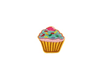 Mini Cupcake Patch | Sprinkles Frosting Cake Muffin Pastry Dessert Food Iron-On Applique | Embroidered DIY Badge | Bakery Backpack Accessory