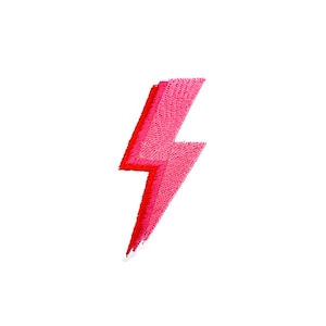 May include: A pink lightning bolt graphic. The graphic is embroidered with a textured, fuzzy look.