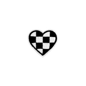 Mini Checkerboard Heart Patch | Black White Checkered Love Iron-On Applique | Punk DIY Sticker Badge | Girls Teen Backpack Jacket Accessory