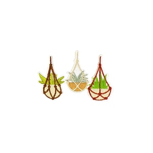 Hanging Plants Patch | Boho Plant Parent Iron-On Applique | Succulent Herb Farmhouse DIY Badge | Macrame Plant Backpack Jacket Accessory