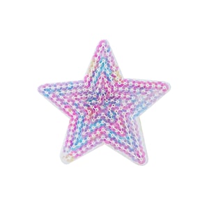 Sequin Iridescent White Star Patch | Pastel Rainbow Sparkle Iron-On Applique | Kawaii Space DIY Badge | Girls Teen Backpack Jacket Accessory