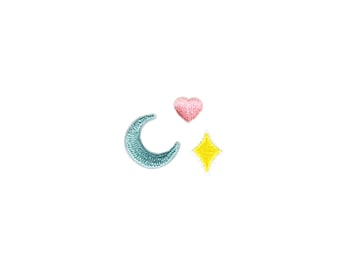 Zestaw naszywek z talizmanem szczęścia | Kawaii Pastel Moon Heart Star Celestial – samoprzylepna aplikacja | DIY – odznaka na klapę kurtki