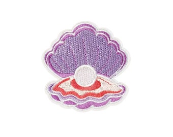 Lavendel Austernmuschel Perle Aufnäher | Pastell Meerjungfrau Strand Muschel Muschel Aufbügler | Kawaii Gesticktes DIY Rucksack Abzeichen Accessoire