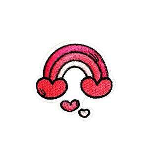 Pink Heart Rainbow Patch | Pastel Kawaii Love Iron-On Applique | Embroidered DIY Valentine Badge | Girls Teen Backpack Jacket Bag Accessory