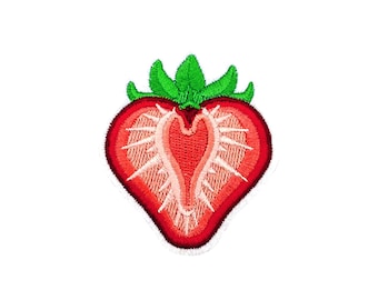 Strawberry Slice Patch | Kawaii Red Berry Fruit Iron-On Applique | Embroidered DIY Badge | Girls Teen Backpack Jean Jacket Craft Accessory