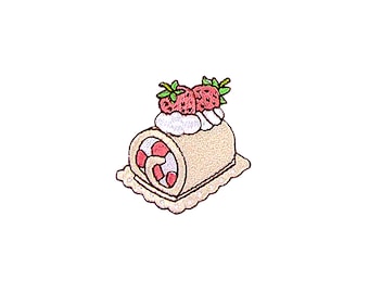 Erdbeer Roll Cake Aufnäher | Kawaii Pink Berry Shortcake Dessert Selbstklebender Aufkleber | Gesticktes DIY-Jackenzubehör