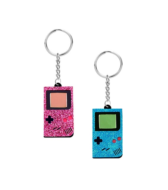 Gamer Girl Keychain Sparkle Blue Pink Portable Video Game - Main Image
