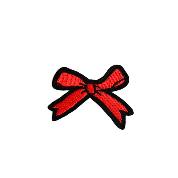 Red Bow Patch | Kawaii Lolita Dolly Kei Ribbon Iron-On Applique | Girls Teen DIY Doll Bowtie Badge | Girly Backpack Jacket Craft Accessory
