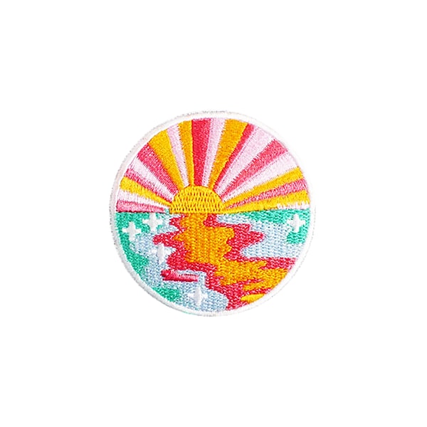 Patch coucher de soleil tropical | Applique thermocollante pastel Kawaii Romantic Beach Ocean Sunrise | Badge soleil bricolage | Veste à dos pour adolescente Flair