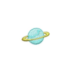 Mini Planet Patch | Celestial Pastel Aqua Gold Metallic Space Iron-On Applique | Embroidered DIY Badge | Fairy Kei Backpack Jacket Accessory