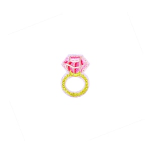 Parche de anillo pequeño / Mini parche termoadhesivo para anillo de compromiso con diamantes en oro metálico rosa pastel / Insignia bordada para joyería de boda y novia