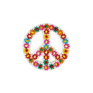 Flower Peace Sign Patch | Floral Hippie Peace Festival Iron-On Applique | Embroidered DIY Badge | Girls Teen Boho Backpack Jacket Accessory