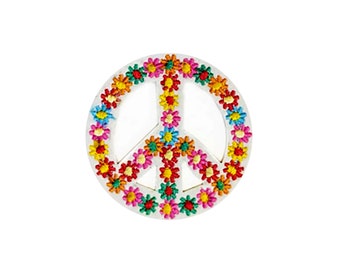 Blumen Peace Zeichen Aufnäher | Blumen Hippie Peace Festival Aufbügler Applikation | Gestickter DIY Badge | Mädchen Teenager Boho Rucksack Jacke Accessoire