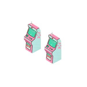 Kawaii Arcade Game Charm | 1PC Retro Girly Pastel Video Game Acrylic Pendant | Teen 80&#39;s 90&#39;s Nostalgia Earrings Necklace DIY Jewelry Supply