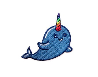 Patch narval arc-en-ciel | Applique thermocollante baleine licorne océan Kawaii | Badge DIY brodé | Accessoire de bricolage pour veste et sac à dos pour adolescente