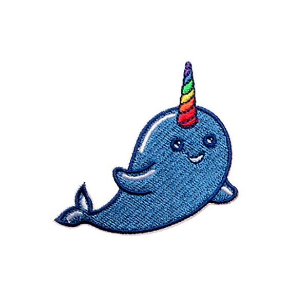 Rainbow Narwhal Patch | Kawaii Ocean Unicorn Whale Iron-On Applique | Embroidered DIY Badge | Girls Teen Backpack Jacket Craft Accessory