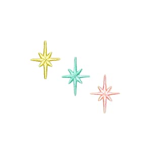 Stick-On Pastel Starburst Patches | 3x Mini Kawaii Star Stick-On Self-Adhesive Applique Set | Retro Stars DIY Jacket Lapel Accessory Sticker