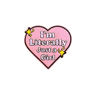I'm Literally Just a Girl Patch | Pastel Kawaii Pink Heart Stars Love Iron-On Applique DIY Badge | Girly Backpack Teen Jacket Accessory
