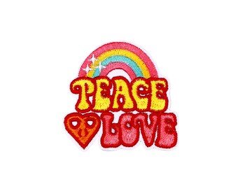 Naszywka Peace + Love | Aplikacja do prasowania w pastelowych tęczowych gwiazdach | Haftowana odznaka DIY | Plecak-kurtka dla dziewcząt i nastolatków w stylu hippie, dodatek do rękodzieła