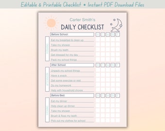 Kids Chore Chart, Editable Personalized Kids Checklist, Daily Checklist for Child, Daily Routine, Daily Responsibility Chart, to do list
