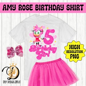 Amy Rose Pink Sonic The Hedgehog Character 5th Birthday T-shirt • PNG File for Sublimation, Fabric Transfers, Invitations, Printable Vinyl